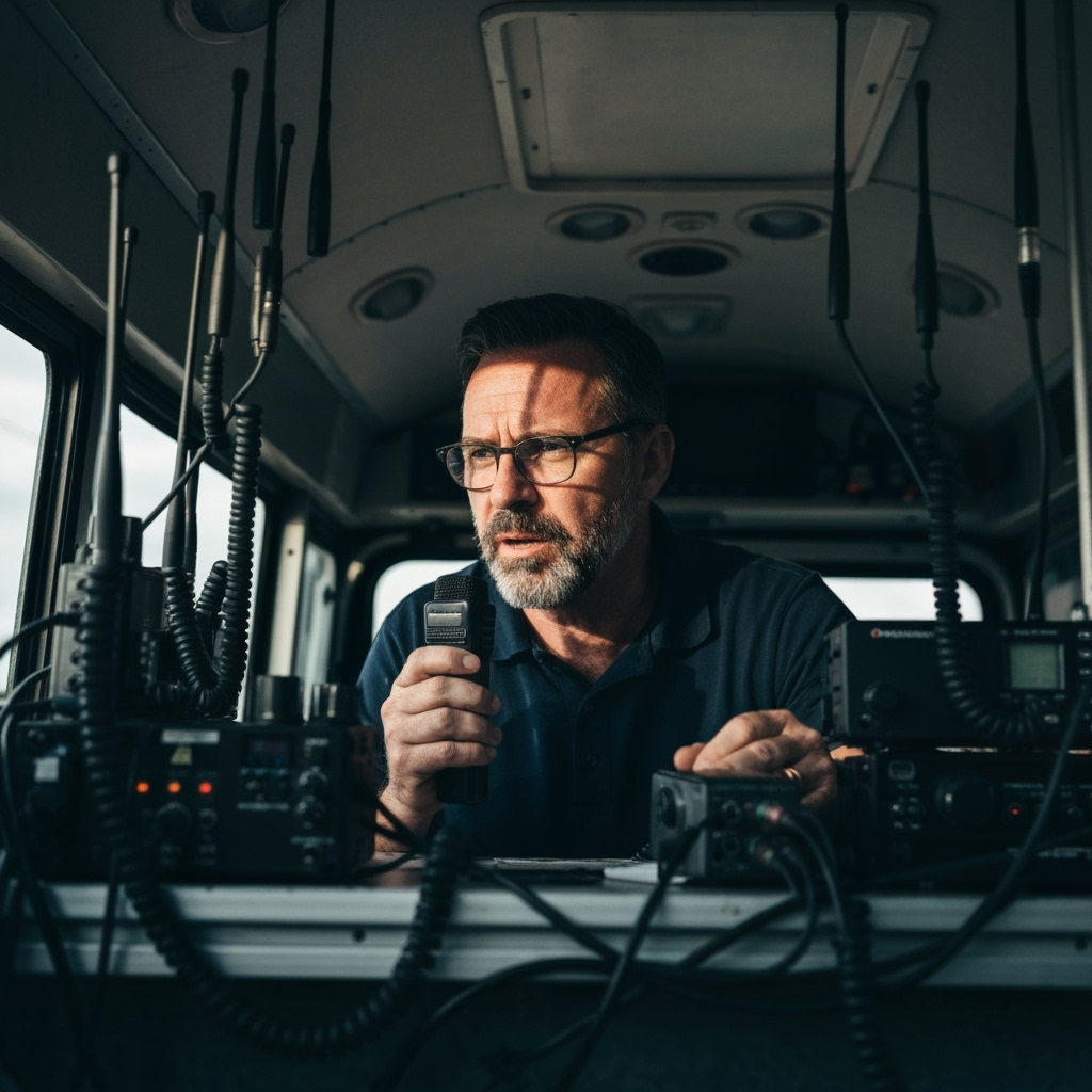 Professional emergency communications & ham radio photo example for Signal Strong: AI Photos for Ham Radio Operators and Emergency Communication Heroes