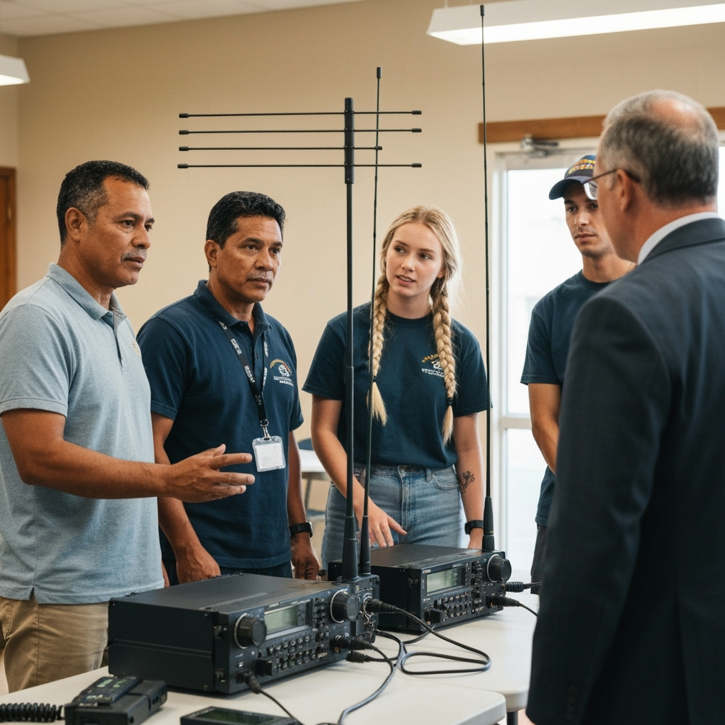 Professional emergency communications & ham radio photo example for Signal Strong: AI Photos for Ham Radio Operators and Emergency Communication Heroes