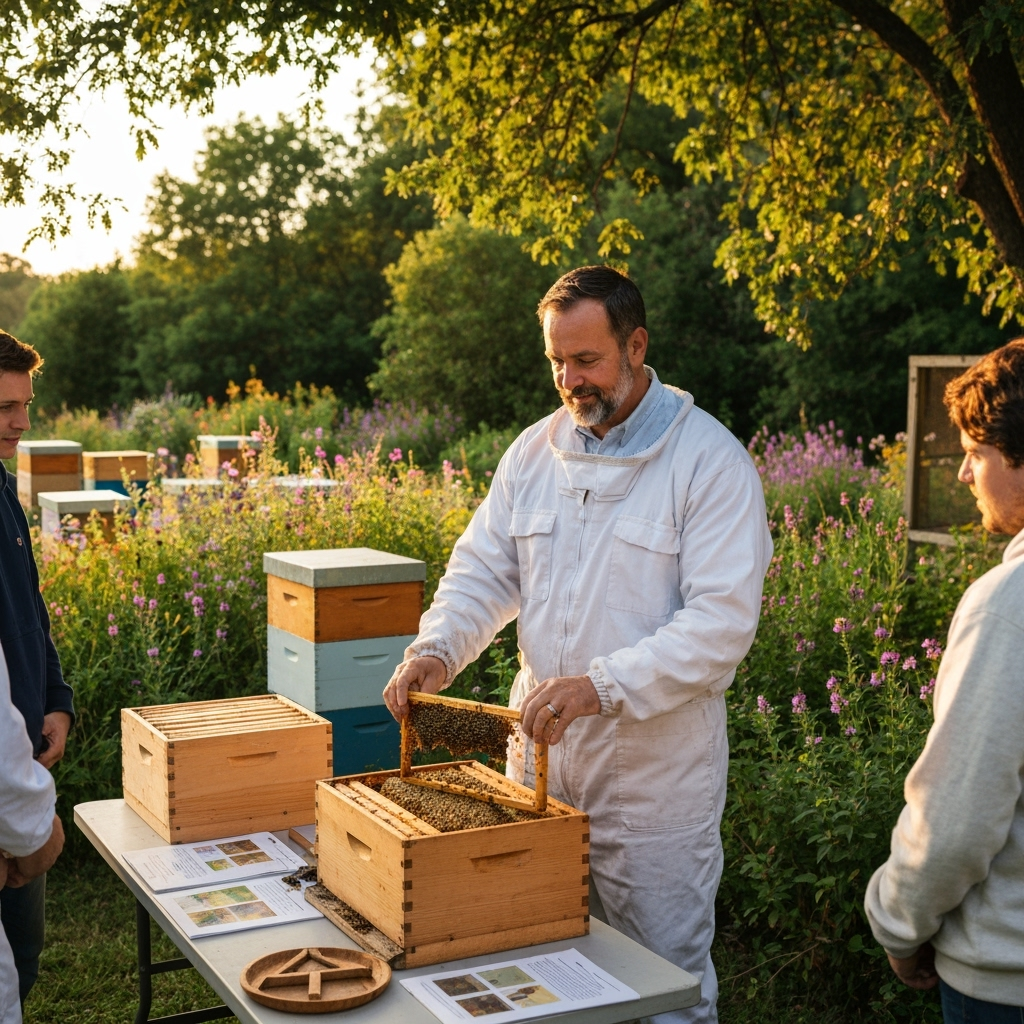 Professional agricultural education & beekeeping photo example for Hive Mind: AI Photos for Beekeeping Instructors and Apiary Education Programs