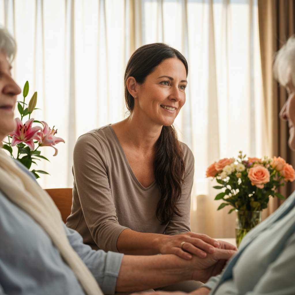 Professional end-of-life care & bereavement support photo example for Compassionate Care: AI Photos for Bereavement Doulas and End-of-Life Support Specialists