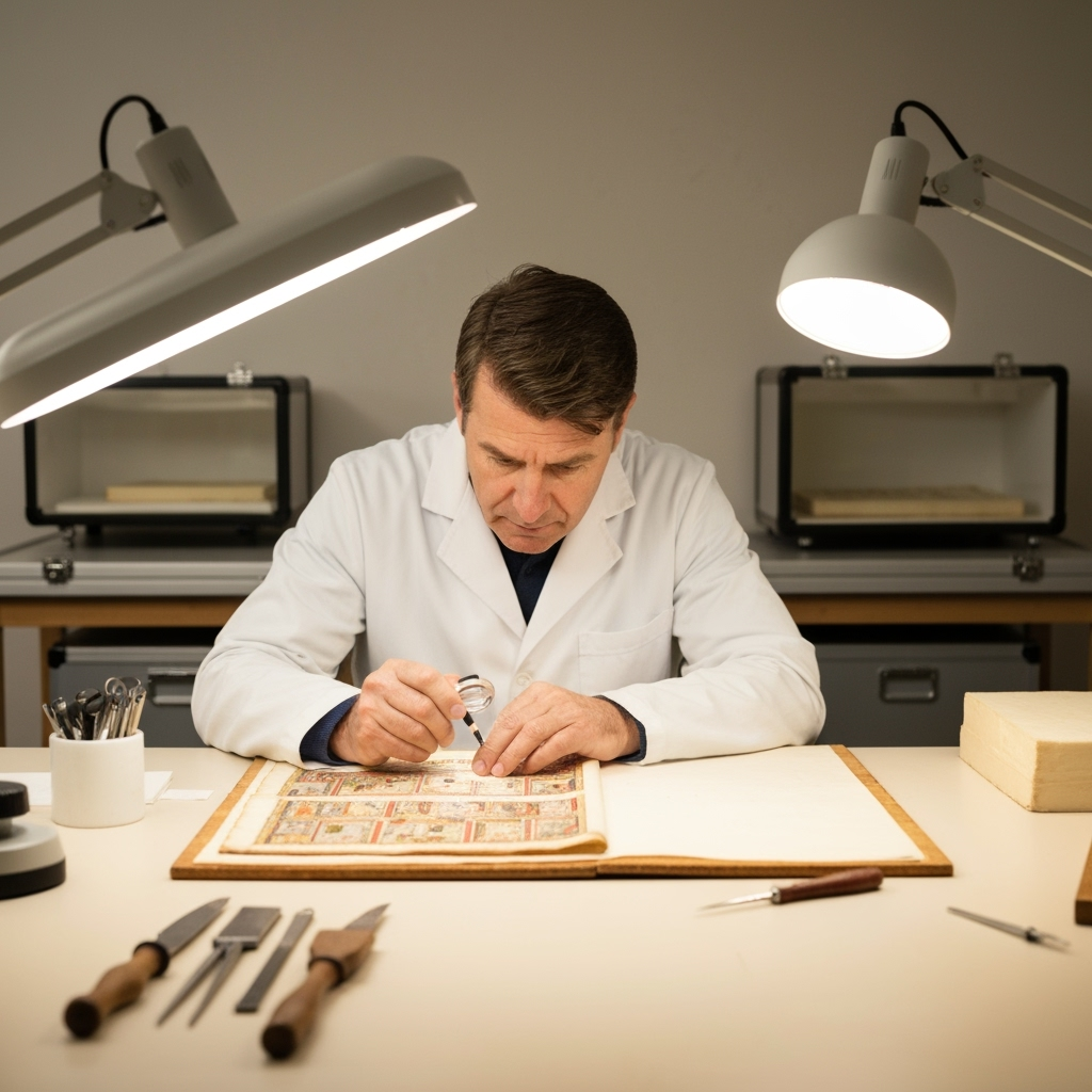 Professional artisan crafts & literary conservation photo example for Literary Revival: AI Photos for Book Repair Artisans and Manuscript Restoration Specialists