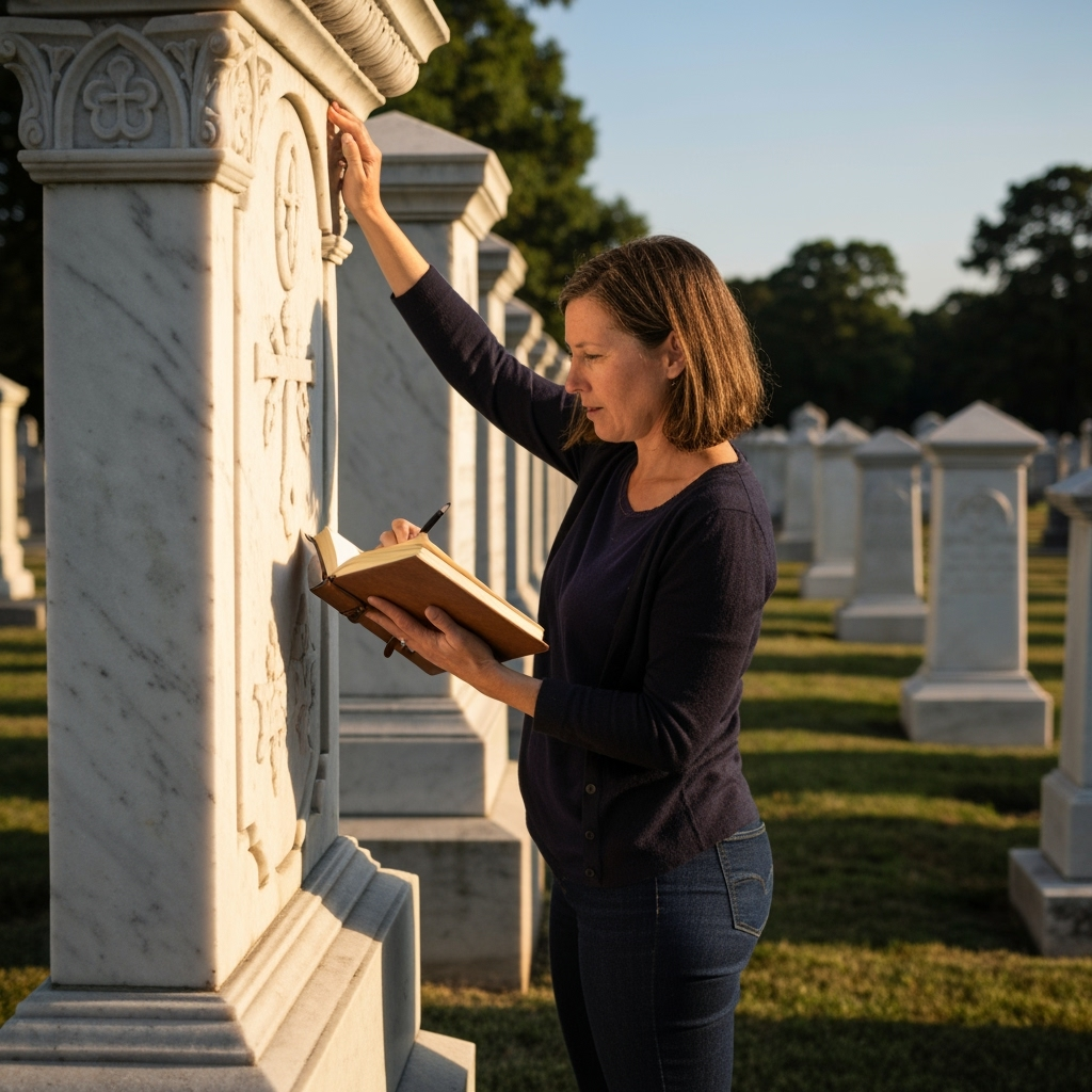 Professional historical tourism & cultural death education photo example for Stories in Stone: AI Photos for Cemetery Tour Guides and Historical Death Culture Educators