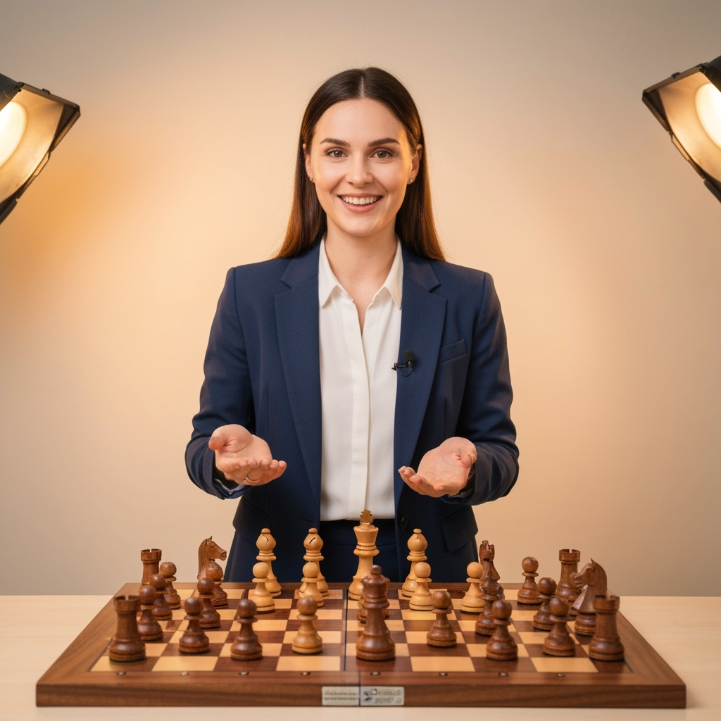Professional gaming content creation & chess education photo example for Grandmaster Streaming: AI Photos for Chess Content Creators and Tournament Broadcasters