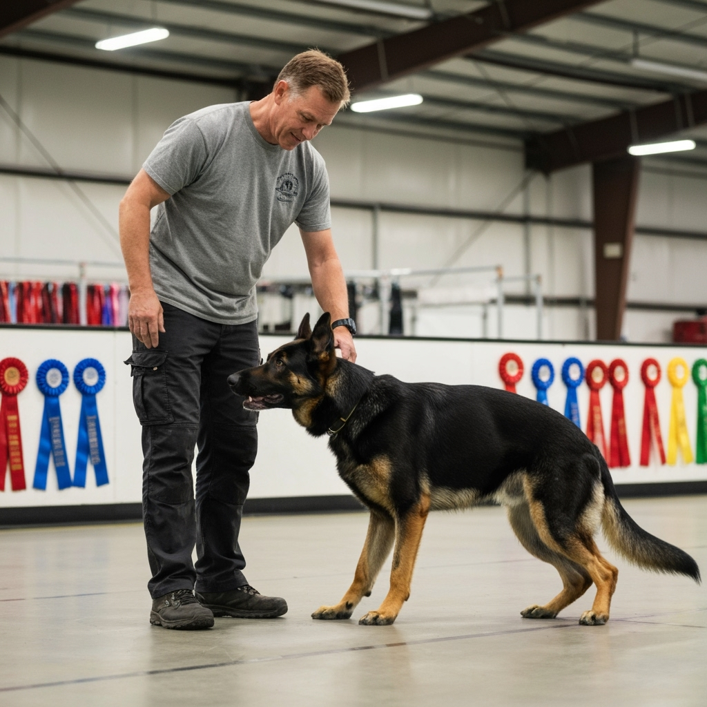 Professional competitive animal sports photo example for Champion's Circle: AI Photos for Competitive Dog Sport Handlers and Canine Athletes