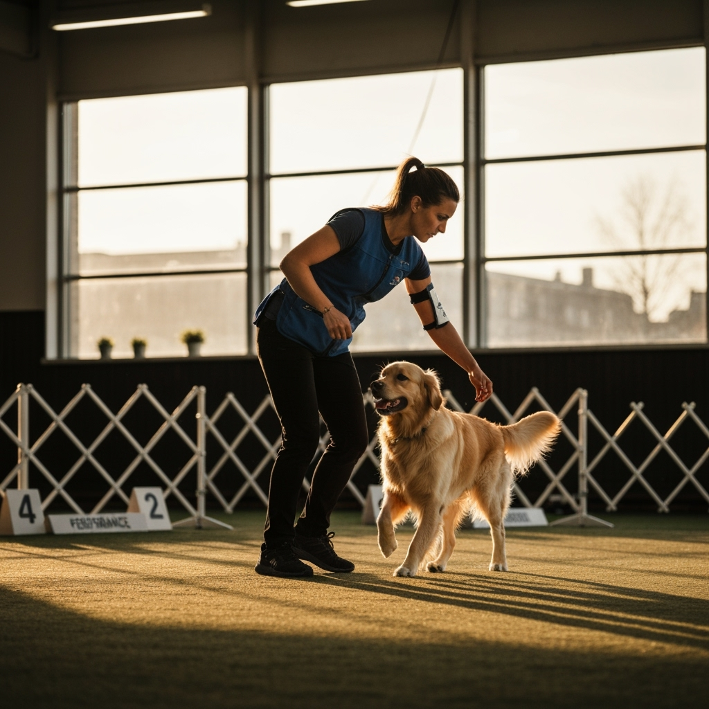 Professional competitive animal sports photo example for Champion's Circle: AI Photos for Competitive Dog Sport Handlers and Canine Athletes