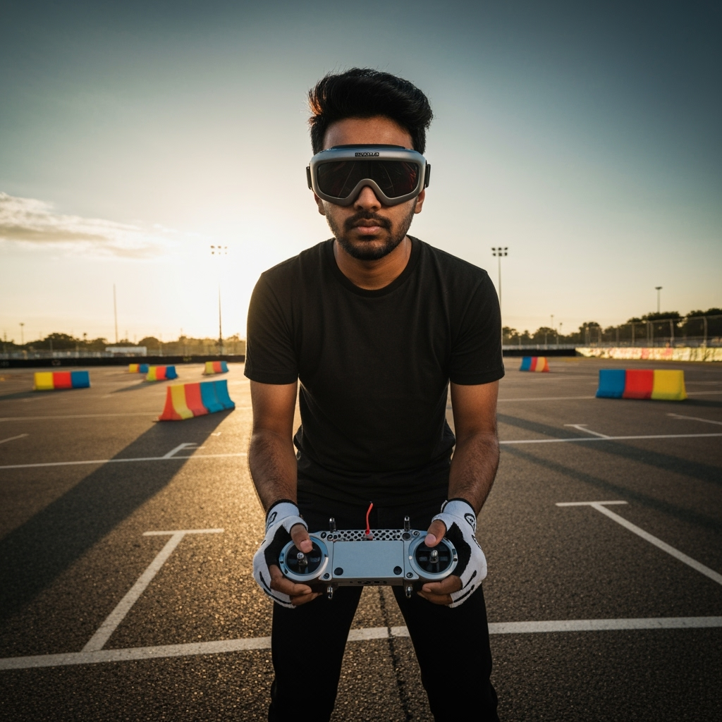 Professional competitive drone sports & fpv racing photo example for First Person Victory: AI Photos for Competitive Drone Racing Pilots and FPV Flying Communities