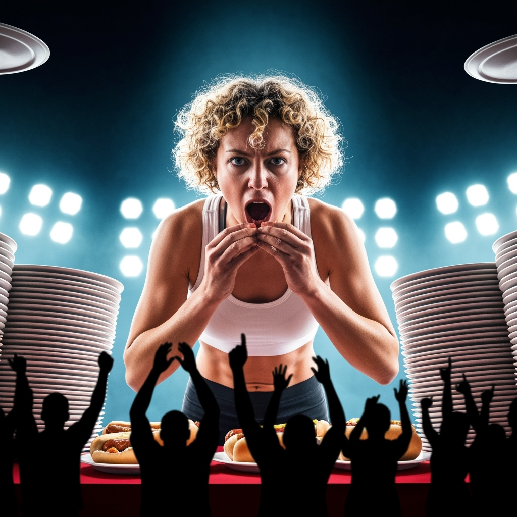 Professional competitive eating & food sports photo example for Speed & Appetite: AI Photos for Competitive Eaters and Food Challenge Champions