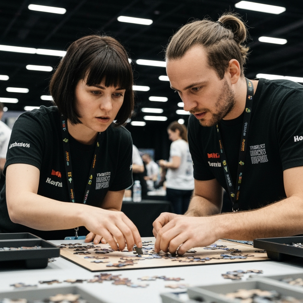 Professional competitive puzzle sports & mental athletics photo example for Piece by Piece Perfection: AI Photos for Competitive Puzzle Solvers and Jigsaw Tournament Champions
