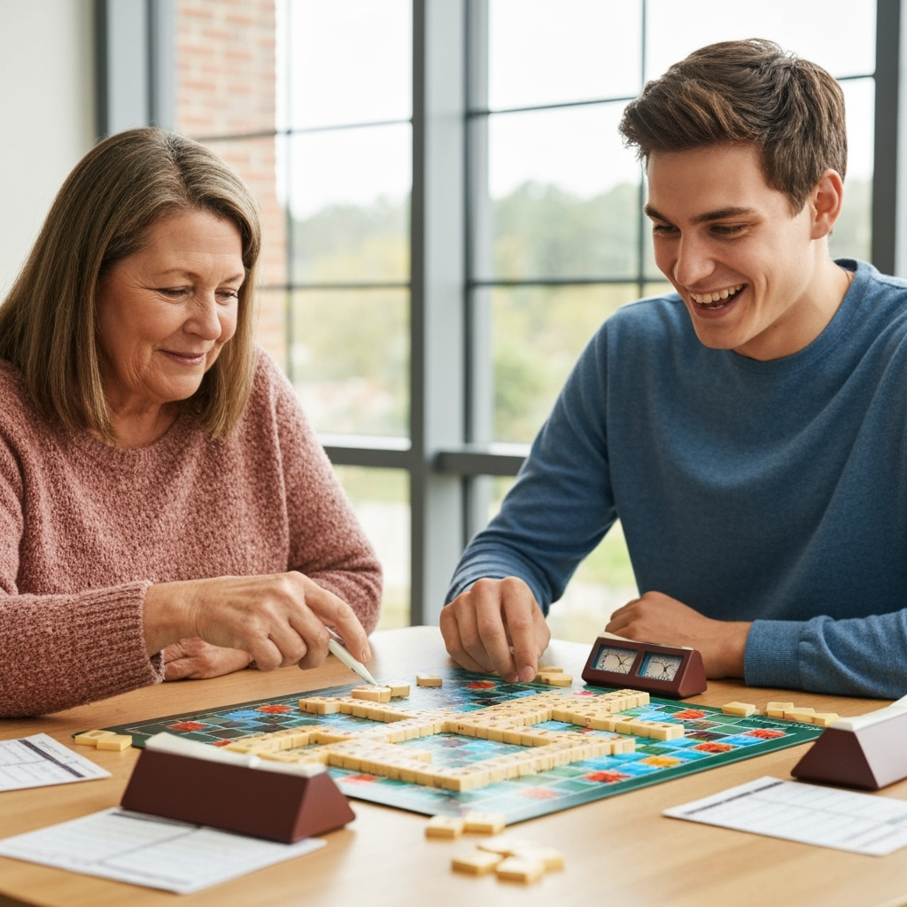 Professional competitive word games & language sports photo example for Word Warriors: AI Photos for Competitive Scrabble Players and Word Game Champions