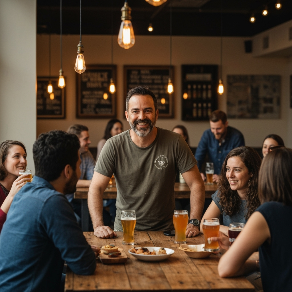 Professional local business & community building photo example for Community Pint: AI Photos for Neighborhood Brewery Owners and Local Beer Culture Builders