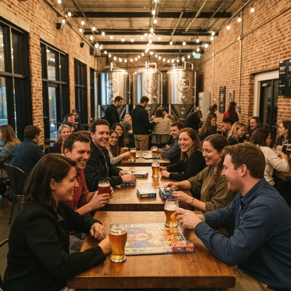Professional local business & community building photo example for Community Pint: AI Photos for Neighborhood Brewery Owners and Local Beer Culture Builders