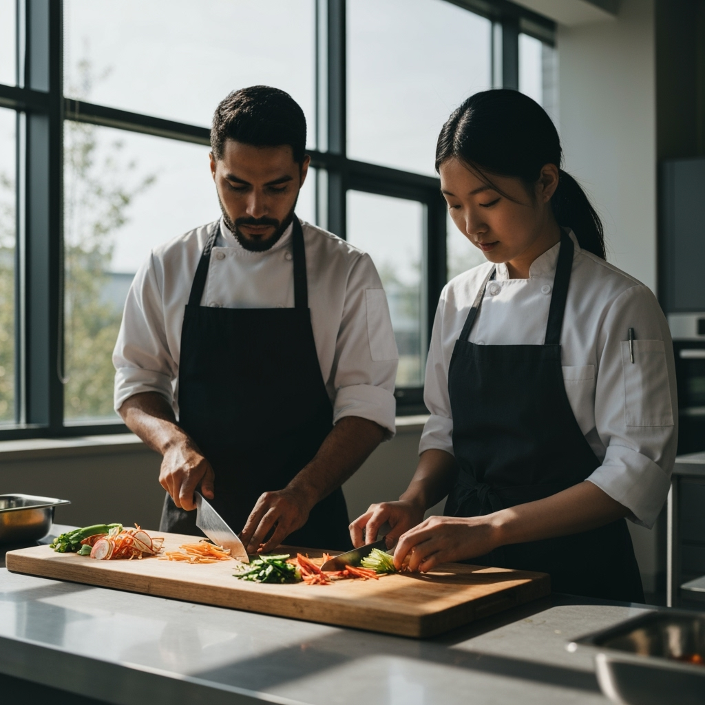 Professional culinary education & professional development photo example for Culinary Dreams: AI Photos for Aspiring Chefs and Culinary School Students