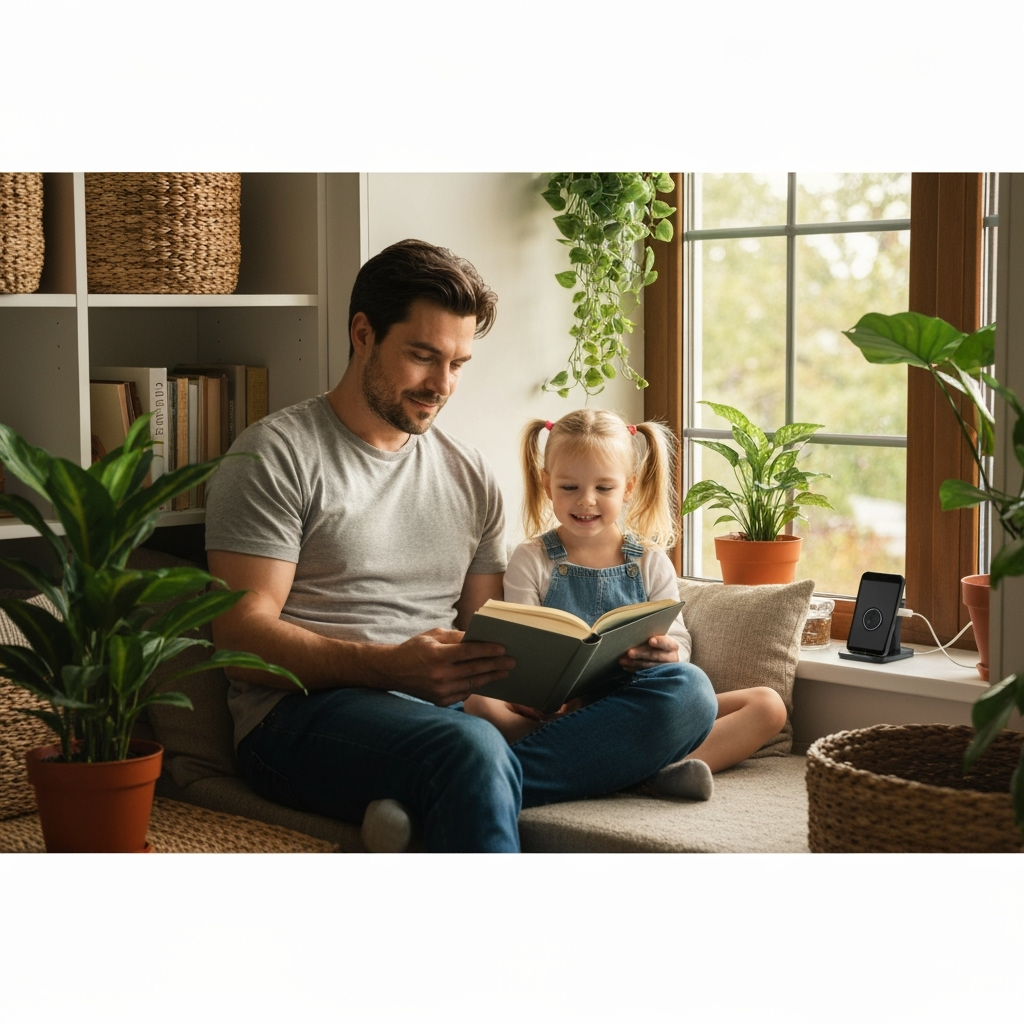 Professional digital wellness & mindful living photo example for Unplugged & Present: AI Photos for Digital Detox Coaches and Mindful Technology Advocates