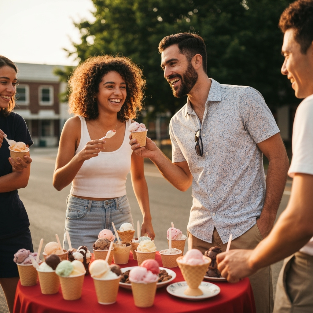 Professional mobile dessert business & nostalgic food marketing photo example for Sweet Street Success: AI Photos for Ice Cream Truck Operators and Mobile Dessert Entrepreneurs