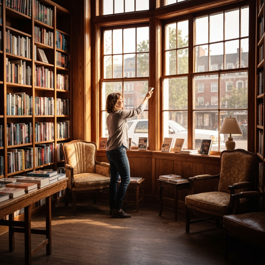 Professional independent retail & literary community photo example for Chapter & Verse: AI Photos for Independent Bookstore Owners and Literary Community Builders