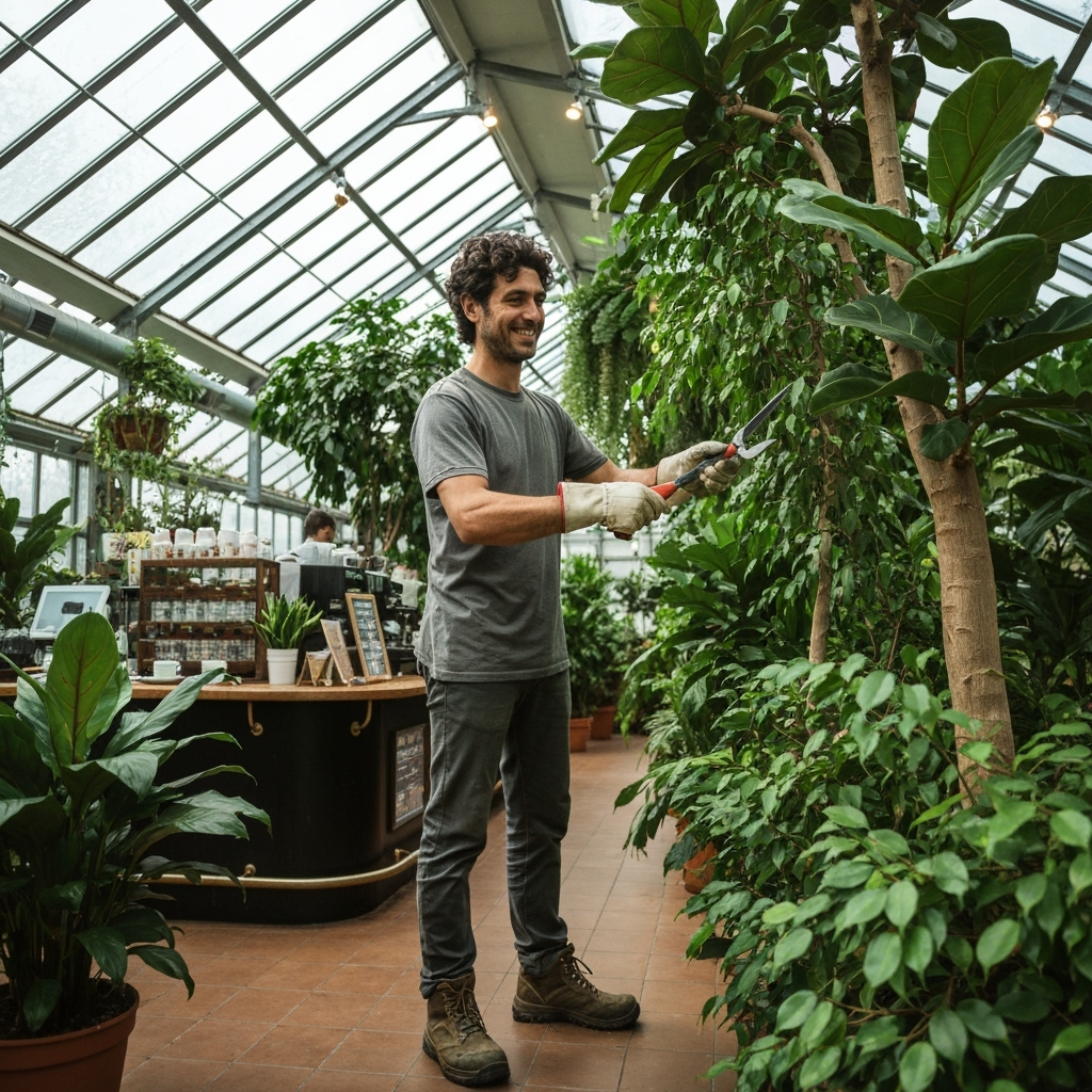 Professional botanical business & green hospitality photo example for Green Sanctuary Business: AI Photos for Plant Cafe Owners and Botanical Social Spaces