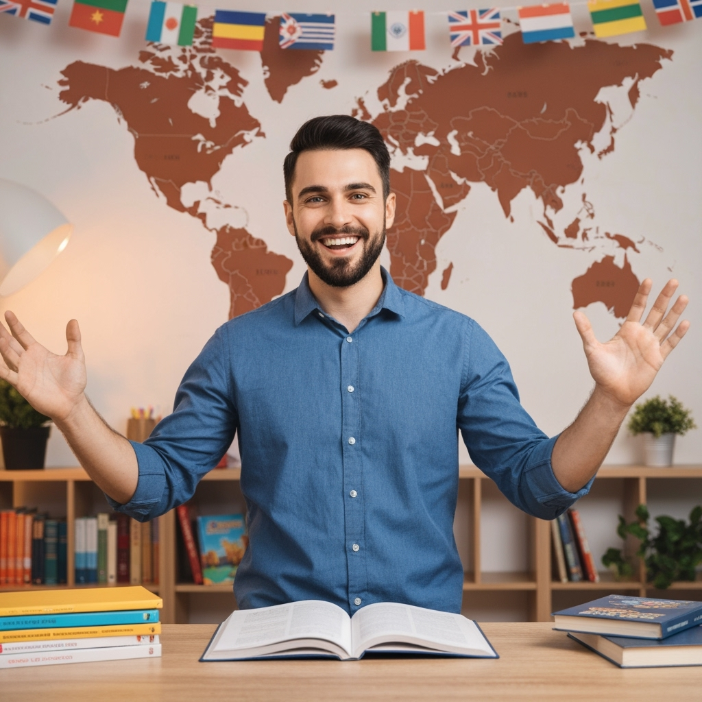 Professional language education & cultural teaching photo example for Fluent & Photogenic: AI Photos for Language Tutors and Cultural Immersion Educators