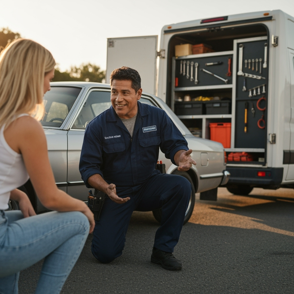 Professional mobile automotive services & emergency repair photo example for Mobile Mechanic Mastery: AI Photos for On-the-Road Auto Repair Entrepreneurs