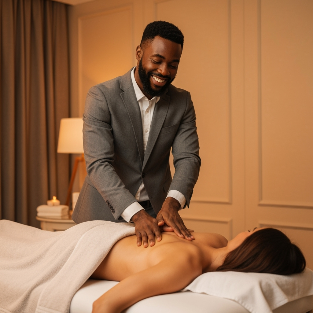 Professional mobile wellness services & therapeutic arts photo example for Healing Hands on the Go: AI Photos for Mobile Massage Therapists and Wellness Entrepreneurs