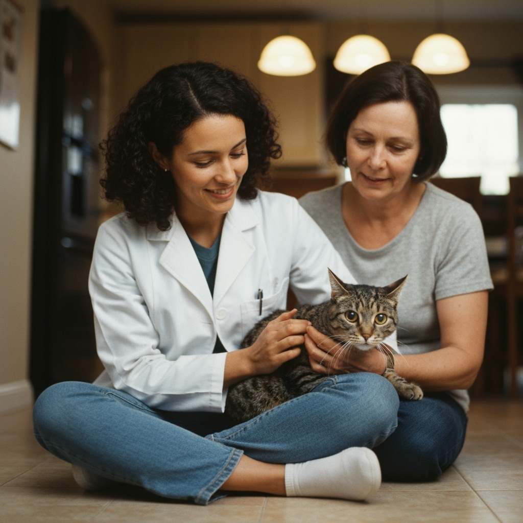 Professional mobile veterinary services & pet healthcare photo example for Compassionate Care on Wheels: AI Photos for Mobile Veterinarians and House Call Pet Services