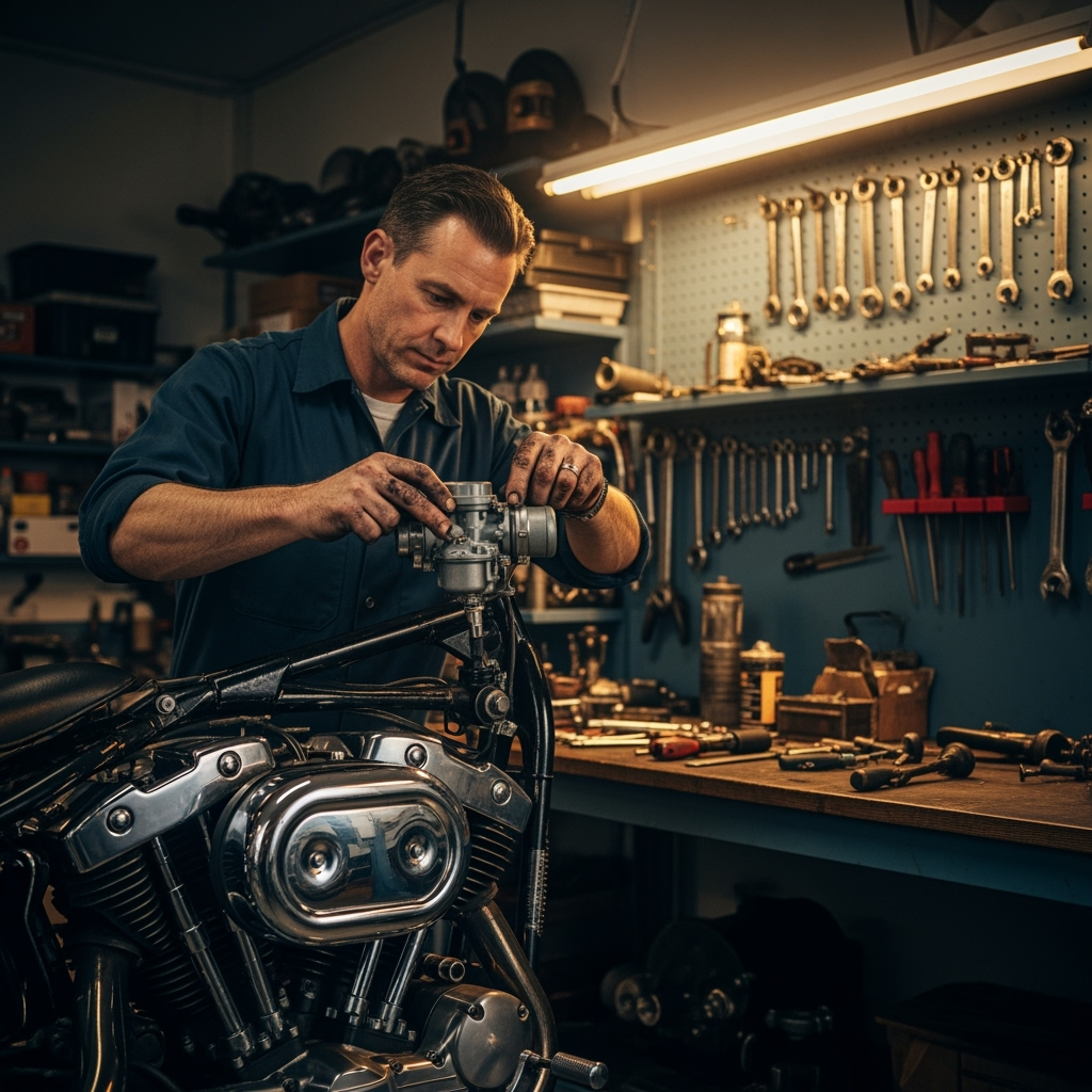 Professional lifestyle photo example for Wrench & Ride: AI Photos for Motorcycle Mechanics and Custom Builders