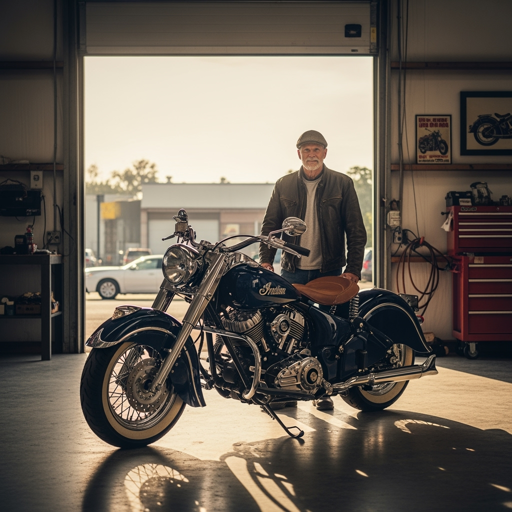 Professional lifestyle photo example for Wrench & Ride: AI Photos for Motorcycle Mechanics and Custom Builders