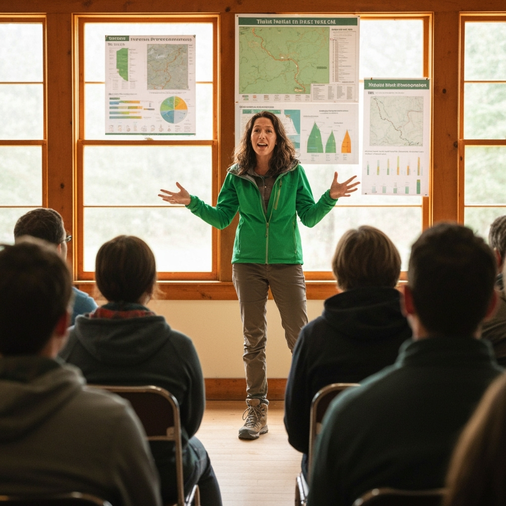 Professional outdoor conservation & trail advocacy photo example for Trail Blazing Advocacy: AI Photos for Mountain Biking Trail Builders and Conservation Champions