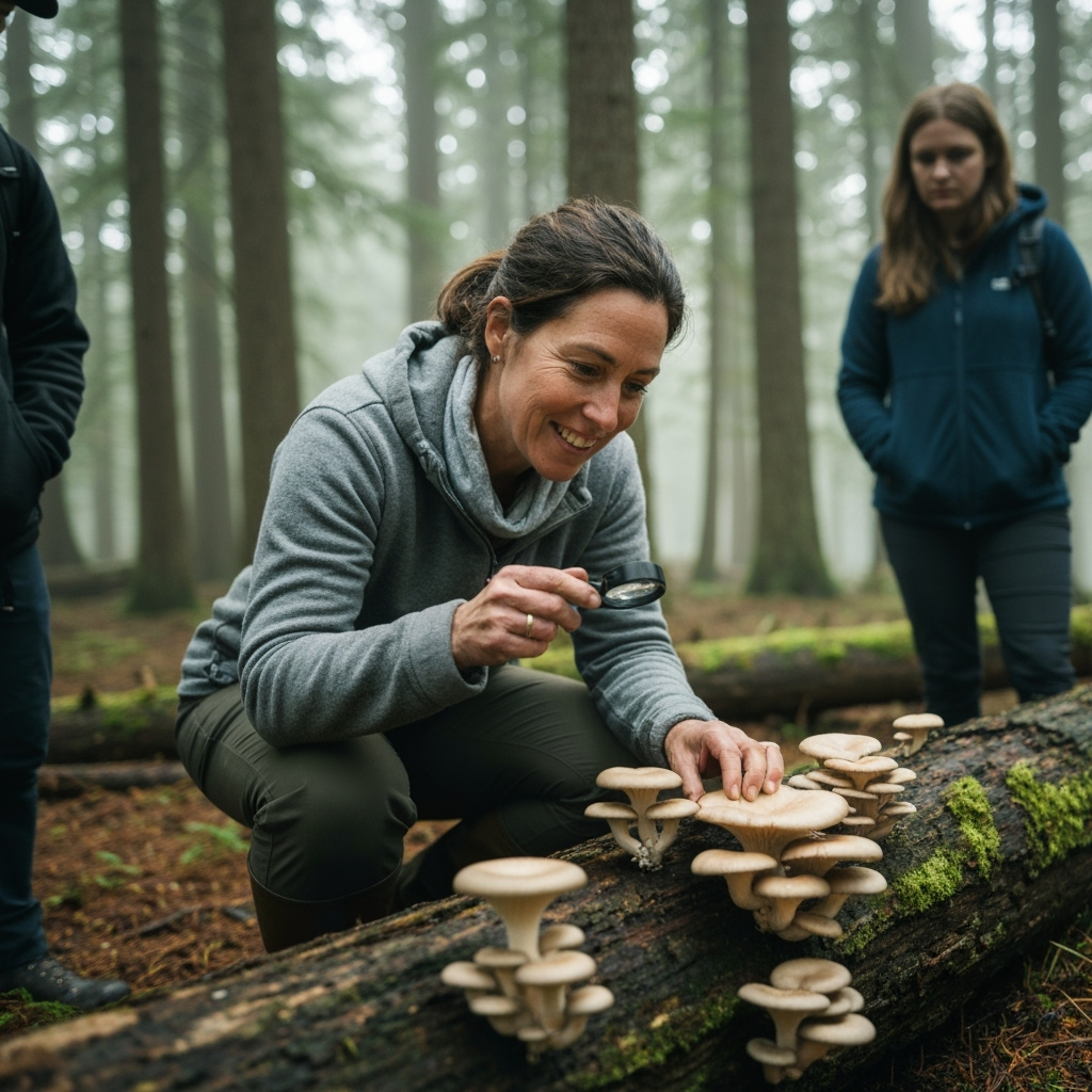 Professional nature education & foraging photo example for Fungi Finder: AI Photos for Mushroom Foragers and Mycology Educators