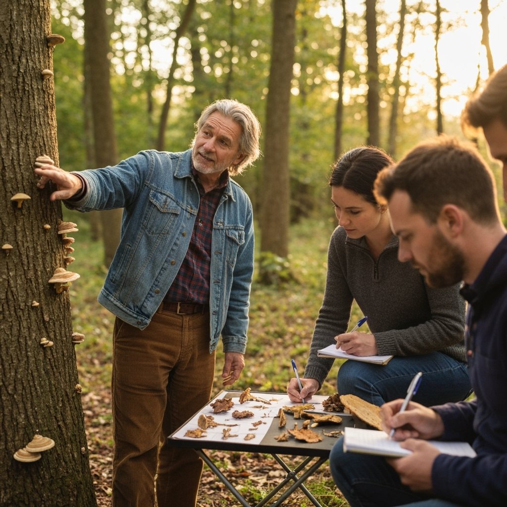 Professional nature education & foraging photo example for Fungi Finder: AI Photos for Mushroom Foragers and Mycology Educators