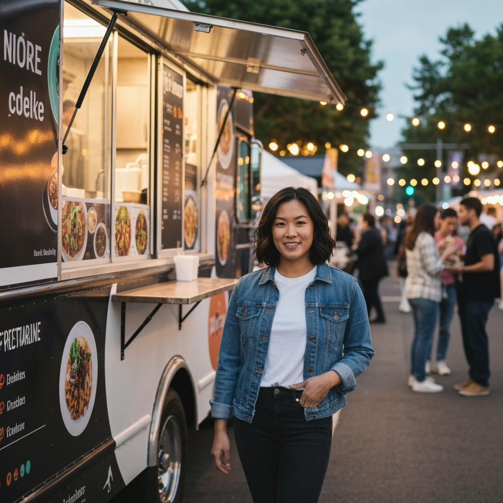 Professional mobile food business photo example for Rolling Success: AI Photos for Food Truck Owners and Mobile Culinary Entrepreneurs