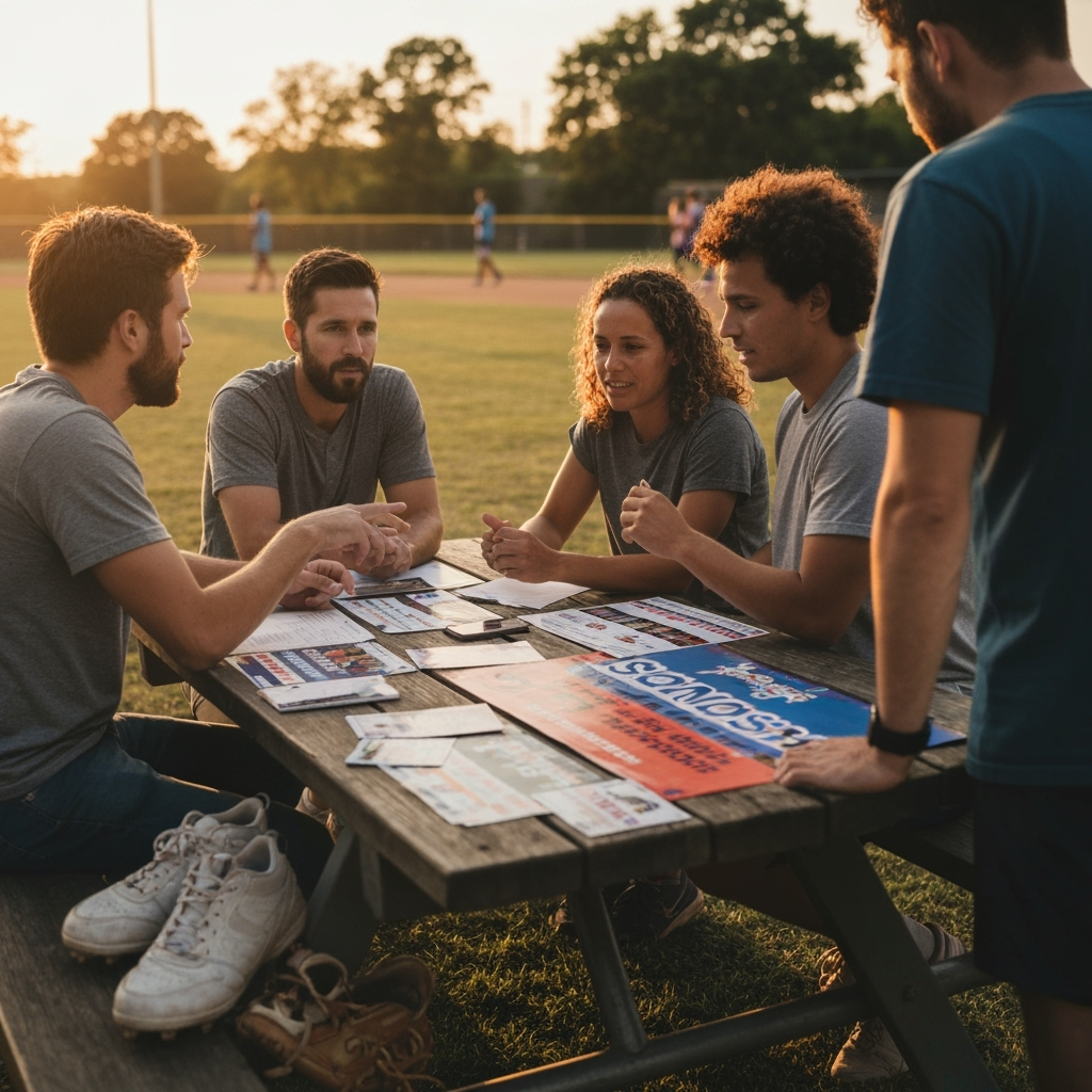 Professional youth sports coaching & community baseball photo example for Diamond Dreams: AI Photos for Little League Coaches and Youth Baseball Community Builders
