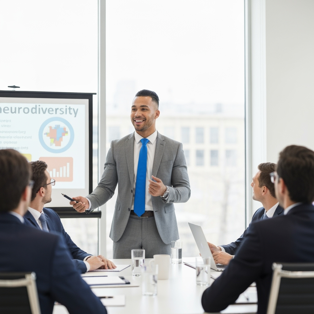 Professional neurodivergent entrepreneurship & advocacy photo example for Different by Design: AI Photos for Neurodivergent Entrepreneurs and ADHD Business Advocates