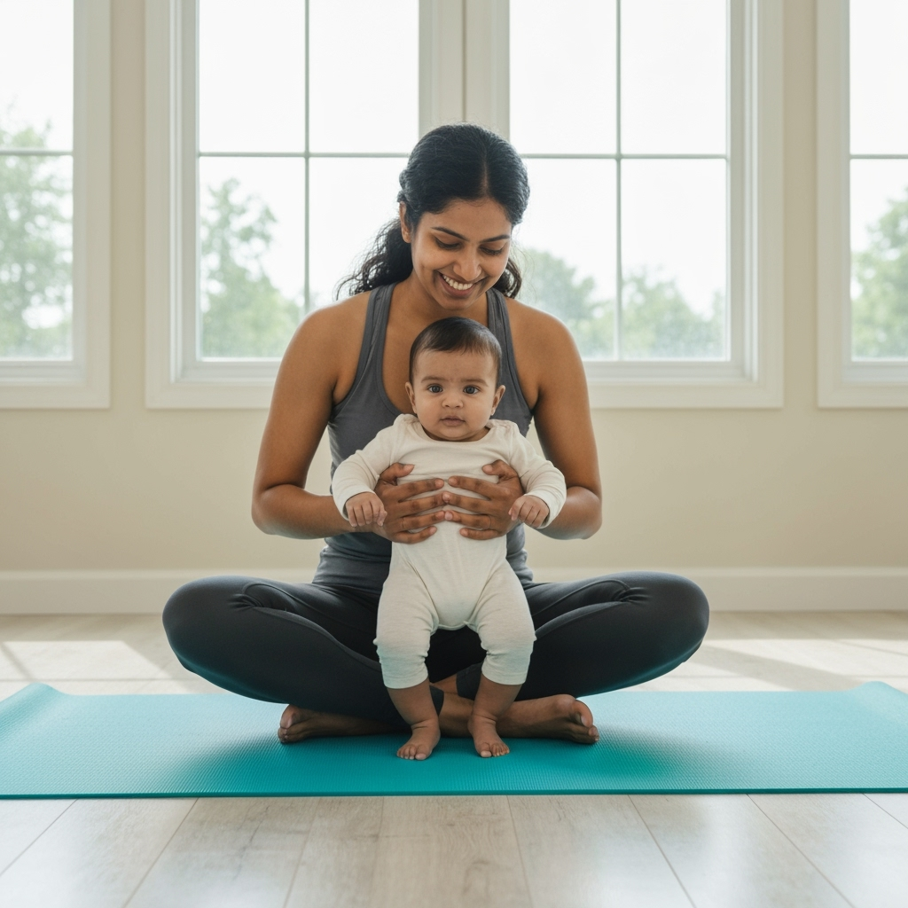 Professional maternal health & postpartum fitness photo example for Strength After Birth: AI Photos for Postpartum Fitness Coaches and New Mom Wellness Advocates