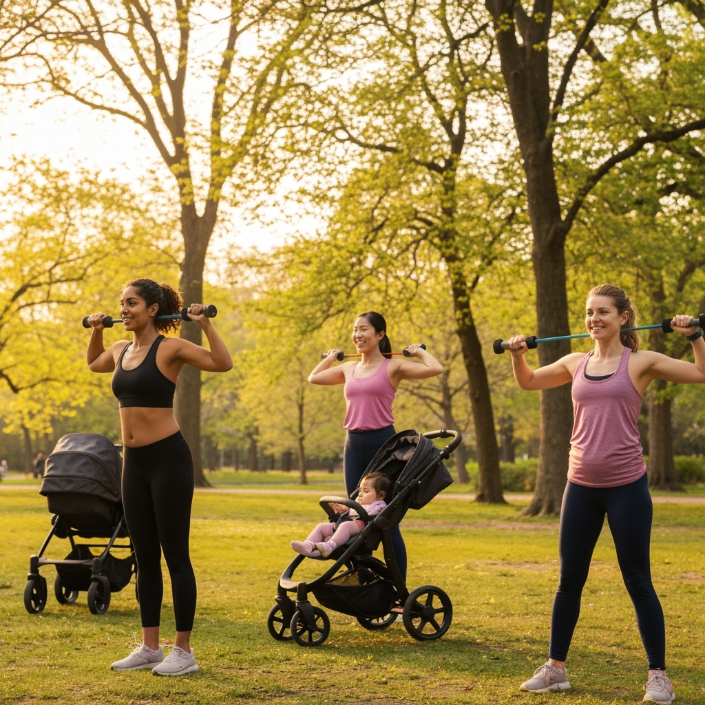 Professional maternal health & postpartum fitness photo example for Strength After Birth: AI Photos for Postpartum Fitness Coaches and New Mom Wellness Advocates