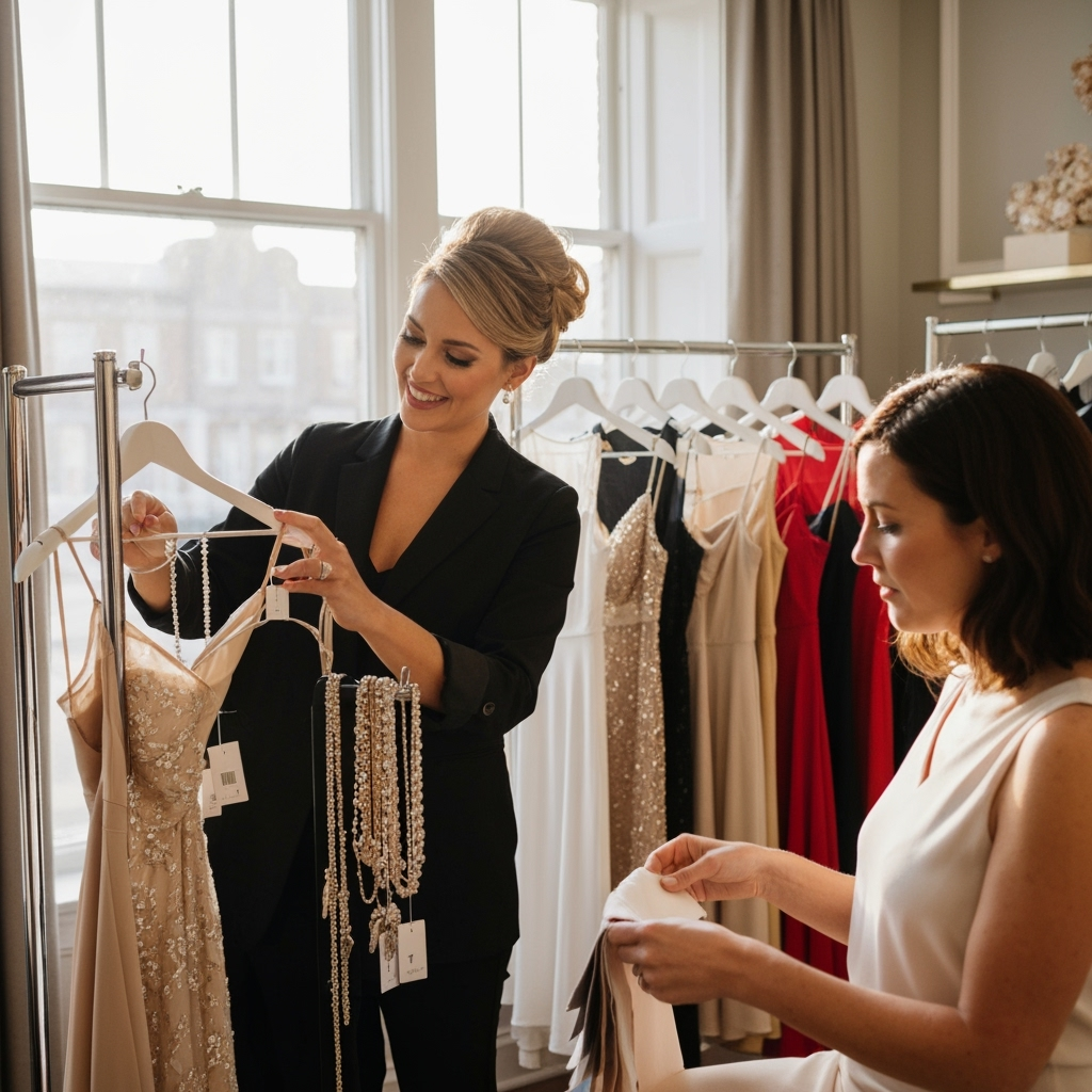 Professional fashion consulting & event styling photo example for Wedding Guest Perfection: AI Photos for Professional Styling Consultants and Formal Event Fashion Experts