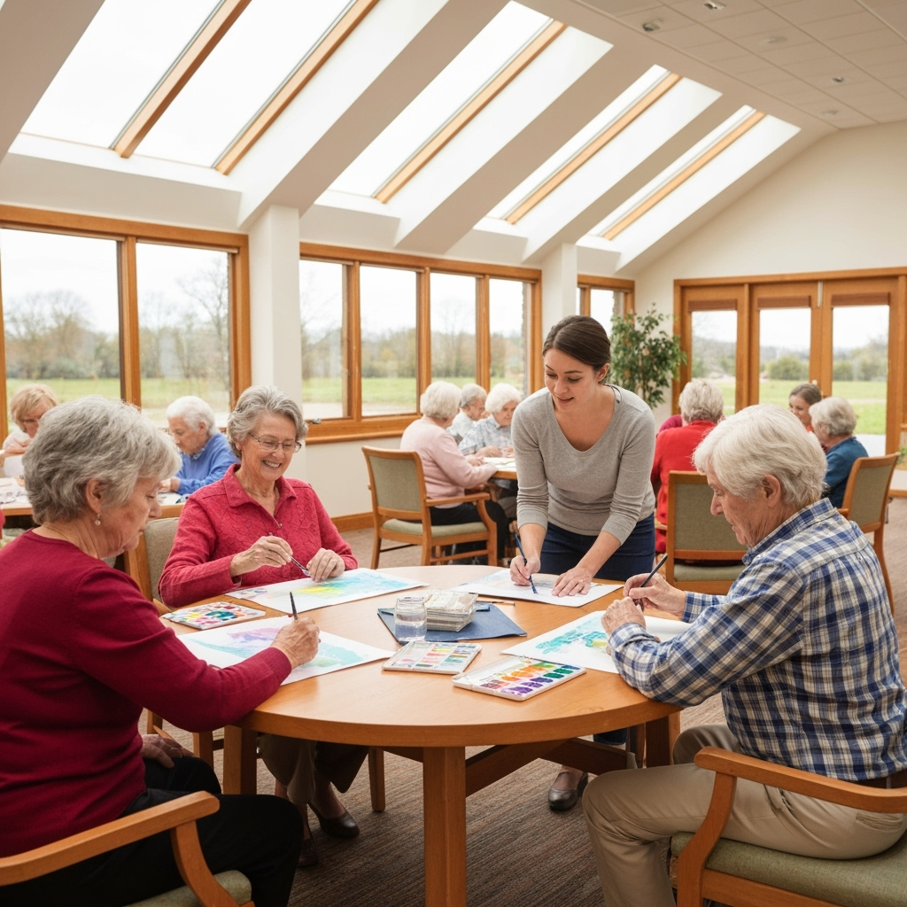 Professional senior care & activity programming photo example for Golden Moments: AI Photos for Retirement Home Activity Directors and Senior Engagement Specialists