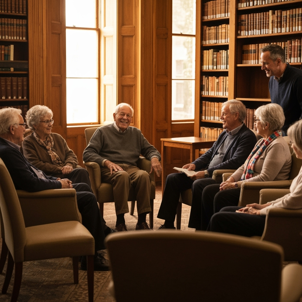 Professional senior care & activity programming photo example for Golden Moments: AI Photos for Retirement Home Activity Directors and Senior Engagement Specialists