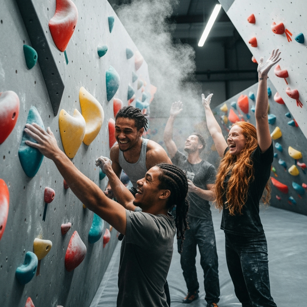 Professional indoor sports business photo example for Grip & Grit: AI Photos for Rock Climbing Gym Owners and Bouldering Communities