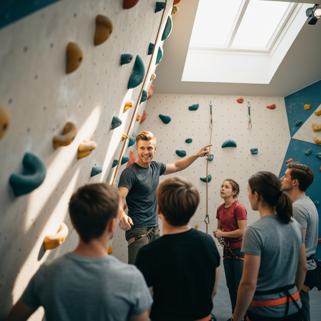 Professional indoor sports business photo example for Grip & Grit: AI Photos for Rock Climbing Gym Owners and Bouldering Communities