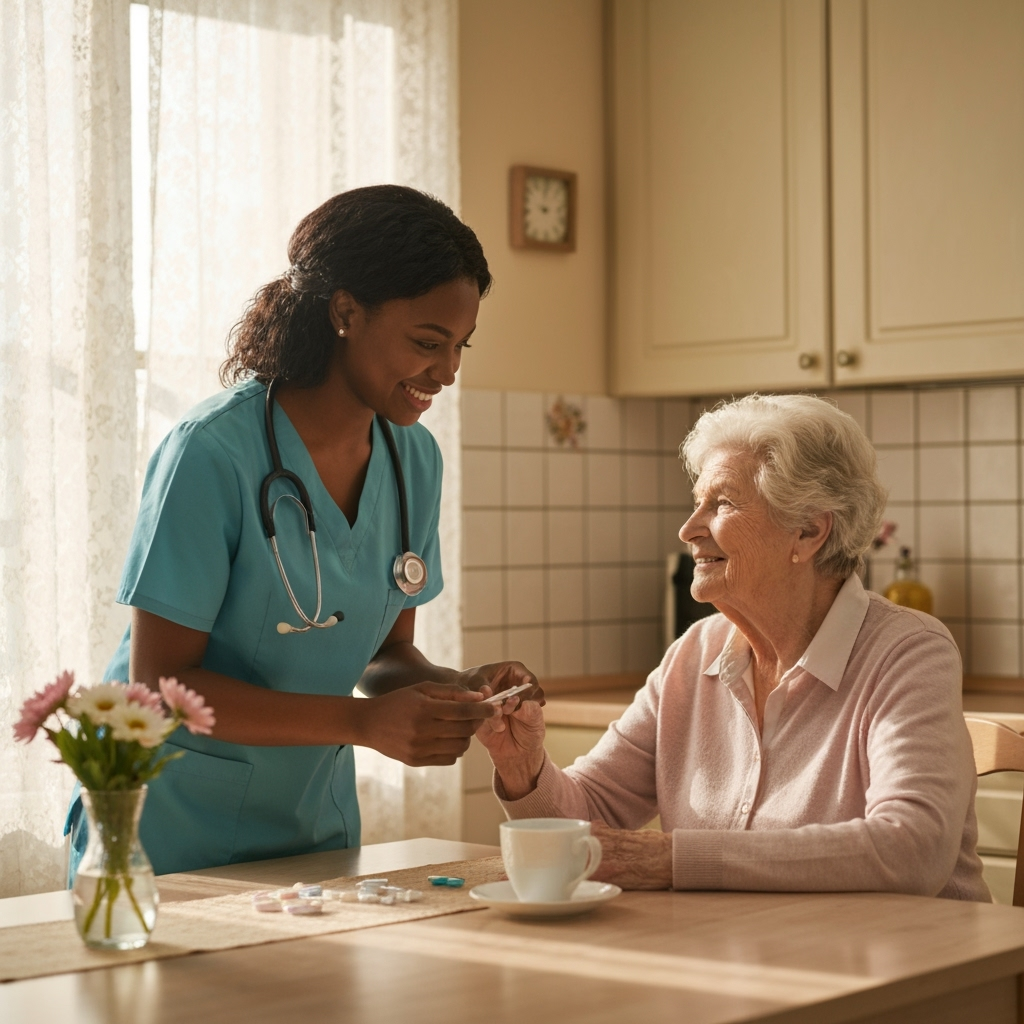 Professional senior care & companion services photo example for Compassionate Care: AI Photos for Senior Companions and Elderly Care Professionals