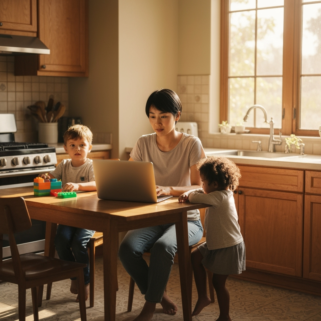 Professional single parent lifestyle & family blogging photo example for Solo Parent Success: AI Photos for Single Parent Bloggers and Family Content Creators