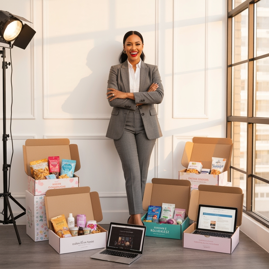 Professional subscription commerce & product curation photo example for Box Brilliant: AI Photos for Subscription Box Curators and Monthly Discovery Entrepreneurs
