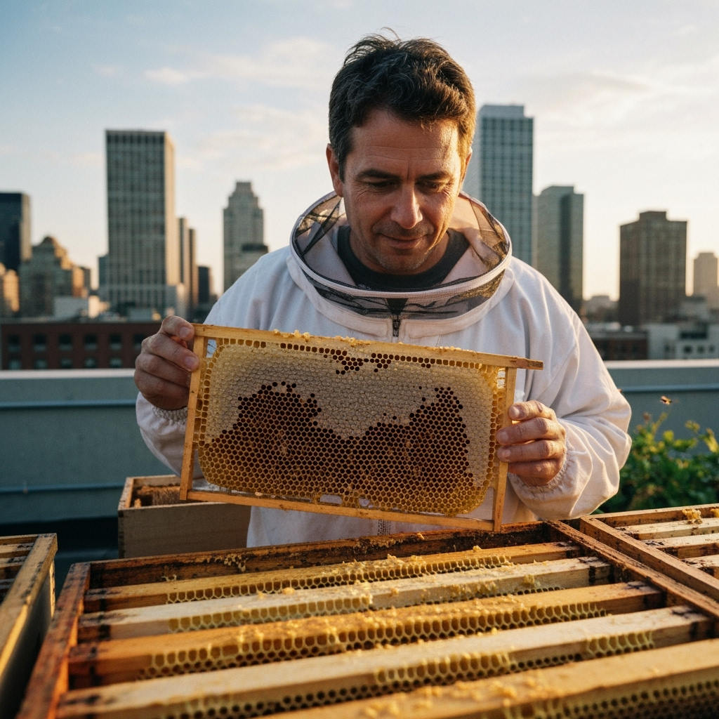 Professional urban agriculture photo example for City Buzz: AI Photos for Urban Beekeepers and Honey Entrepreneurs