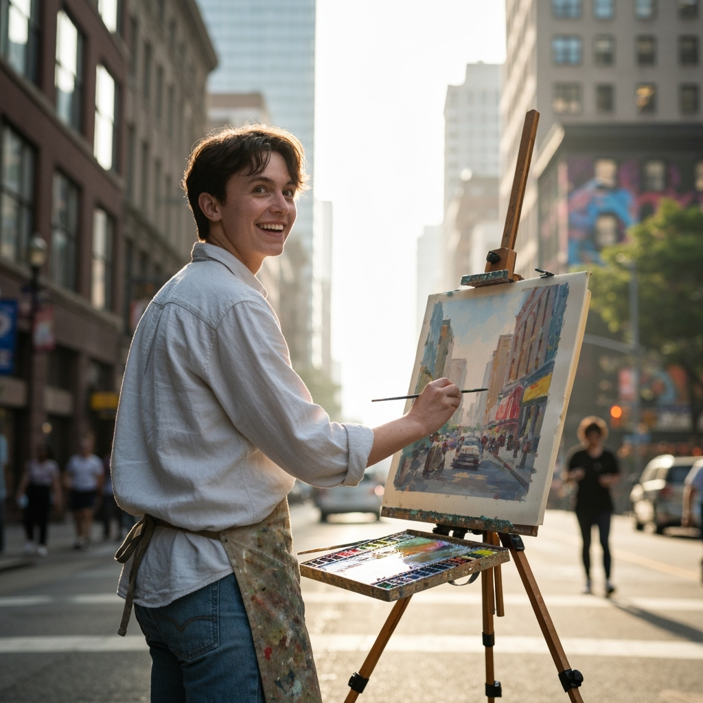 Professional urban art & sketching photo example for Street Art Stories: AI Photos for Urban Sketchers and Plein Air Artists