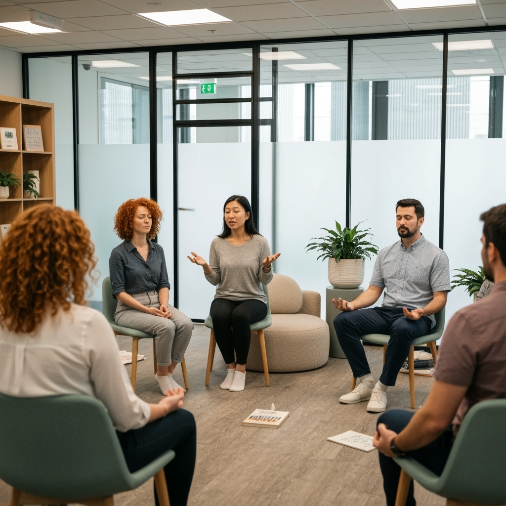 Professional corporate wellness & workplace mental health photo example for Mindful Leadership: AI Photos for Corporate Wellness Coordinators and Workplace Mental Health Champions