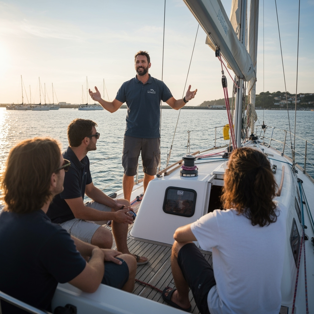 Professional maritime education & water sports instruction photo example for Captain's Vision: AI Photos for Sailing Instructors and Maritime Adventure Educators