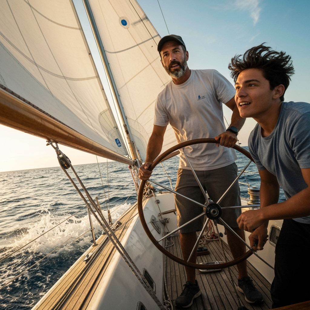 Professional maritime education & water sports instruction photo example for Captain's Vision: AI Photos for Sailing Instructors and Maritime Adventure Educators